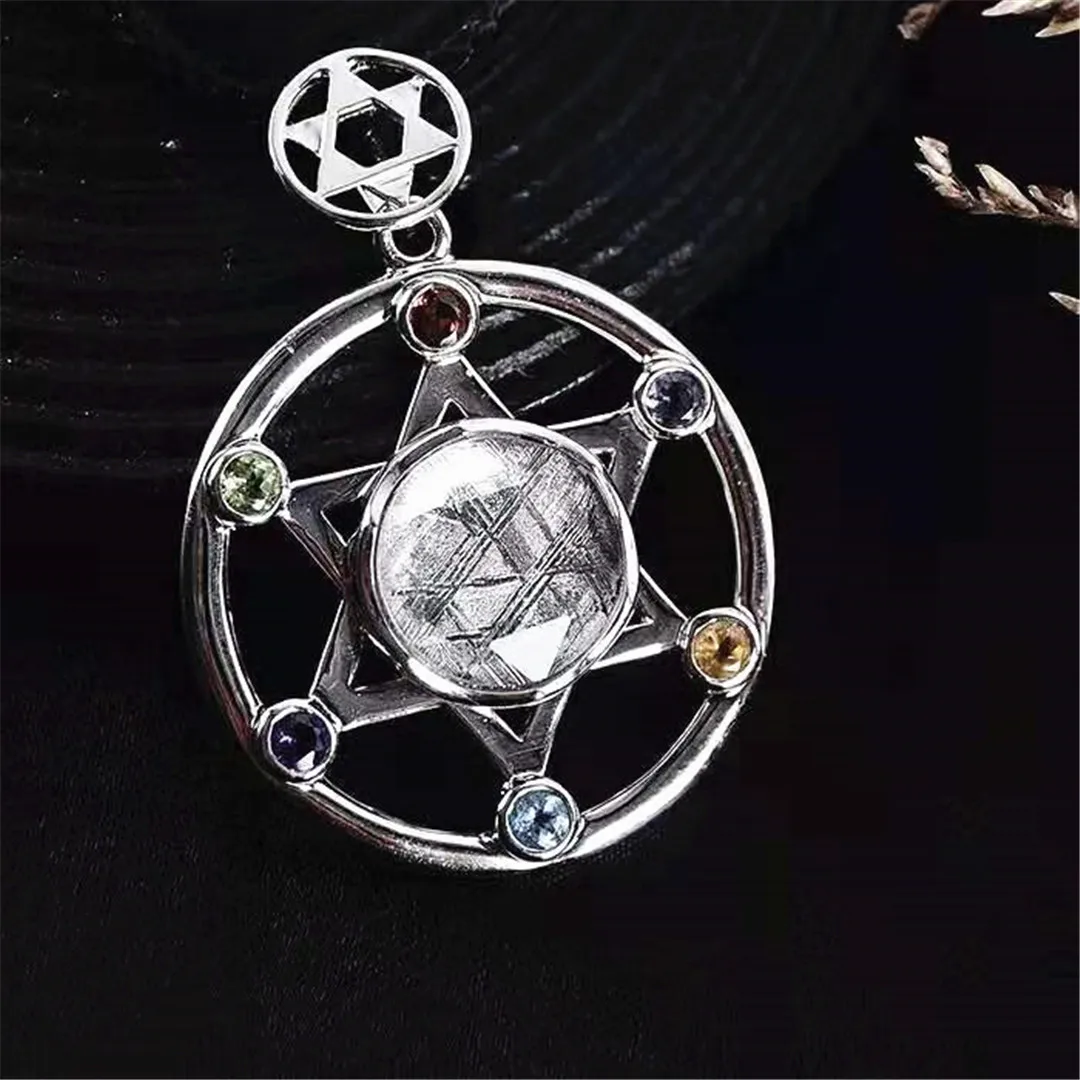 

27mm Natural Gibeon Iron Meteorite Moldavite Pendant Necklace Jewelry For Women Men Silver Healing Energy Beads Rope Chain AAAAA