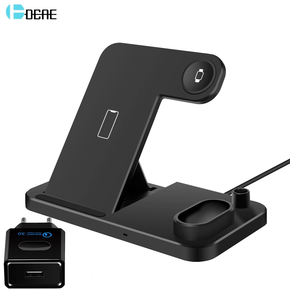

DCAE 10W Qi Wireless Charger 4 in 1 Charging Dock Station For iPhone 11 XS XR X 8 Airpods Apple Watch 5 4 3 2 for Samsung S10 S9