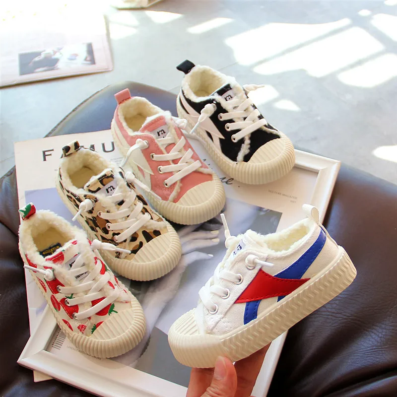 

Girls' Shoes 2019 Winter New Style Children plus Velvet Canvas Shoes BOY'S Baby Cotton Shoes Korean-style Board Shoes White Shoe