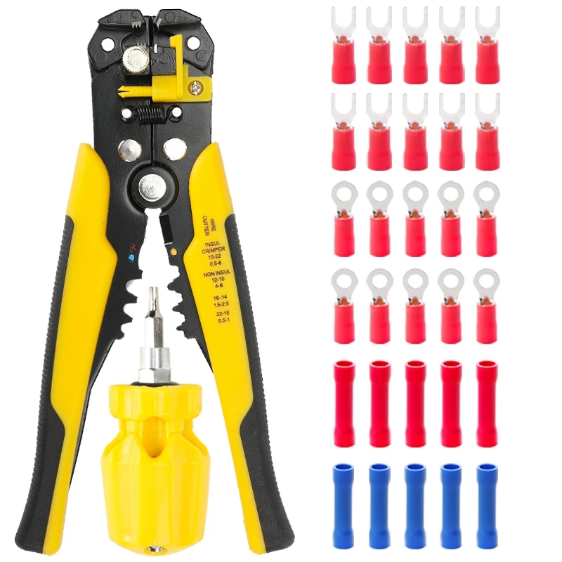 

8 Inch Stripping Pliers Multi-Function Pliers Terminal Manual Crimping Pliers Stripping Pliers With Tubular Terminals Set