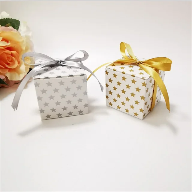 Small Cardboard Square Candy Box Favors Holder Bag Baby Shower Party Gift Boxes Chocolate Wrapping Paper For Wedding Party Guest 3