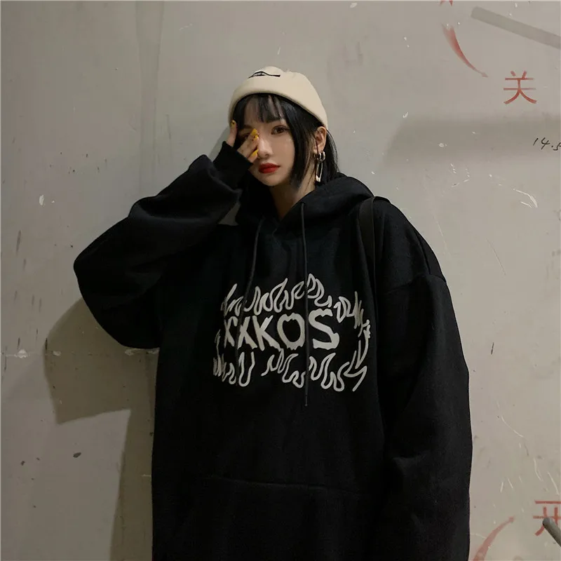 Толстовки женские модные однотонные Harajuku светоотражающий пуловер с надписью повседневные свободные женские и мужские толстовки с капюшоном женские
