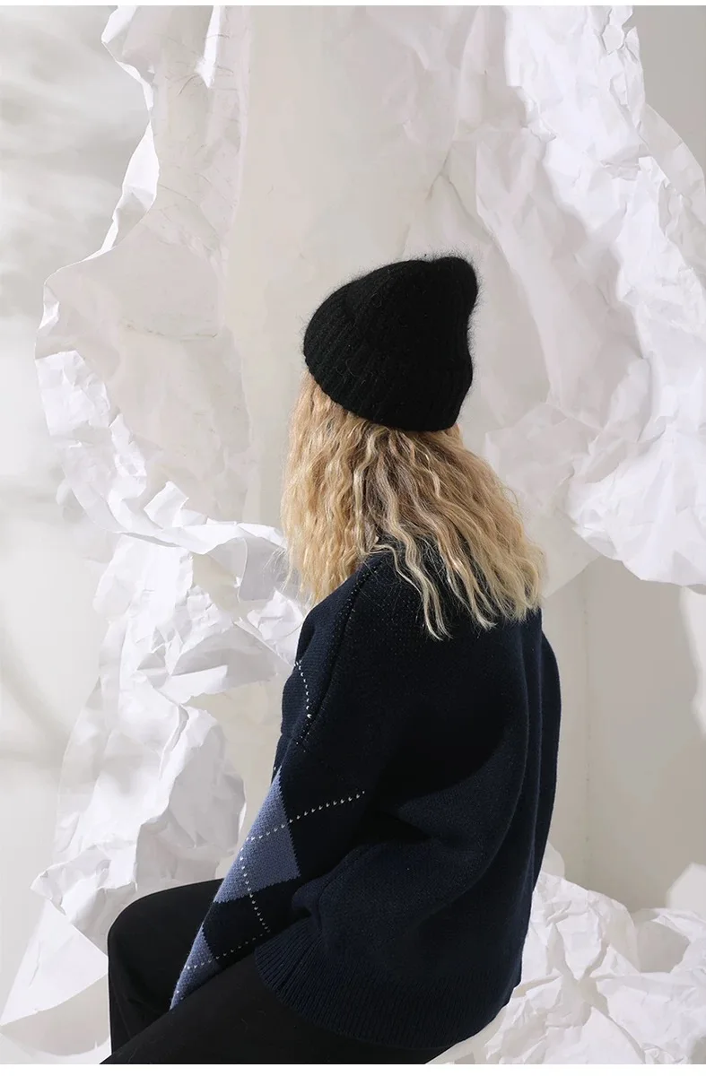 Новинка, одноцветная Шапка-бини из кроличьего меха для женщин, зимняя вязаная шапка Skullies, теплая шапка из Гравити Фолз, женская шапка