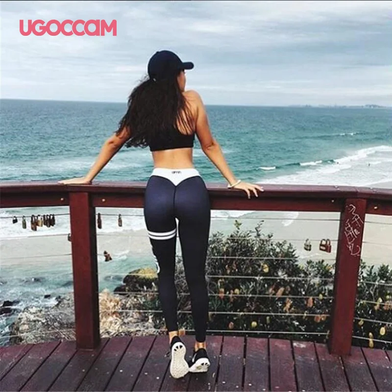 UGOCCAM, женские леггинсы для фитнеса, с буквенным принтом, длина по щиколотку, высокая эластичность, леггинсы для упражнений, пуш-ап, женские штаны для тренировок