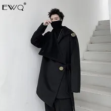 EWQ/необычное шерстяное Свободное пальто для мужчин и женщин, индивидуальный дизайн, черный цвет, большой размер, большой воротник с лацканами,, осеннее пальто 9Y217