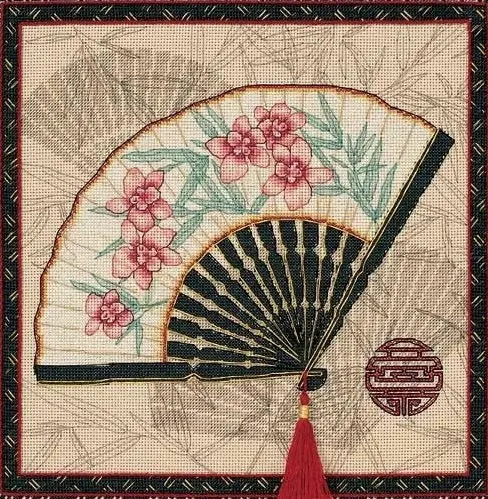 egypt cotton Counted Cross Stitch Kit Oriental Fan Flowers dim 35170