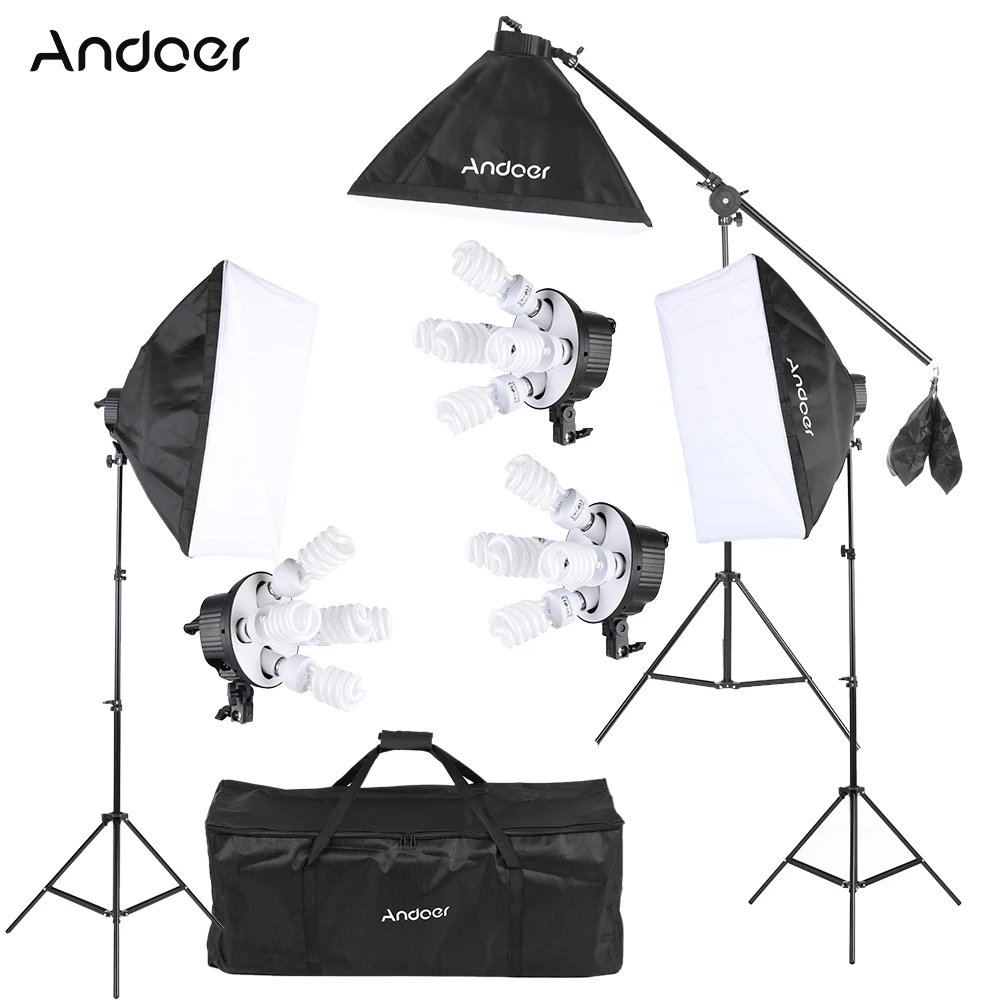 

Andoer Photo Studio Video Softbox Lighting Kit Photo Equipment 15*45W Bulb 3*5in1 Bulb Socket 3*Softbox 3* Light Stand etc