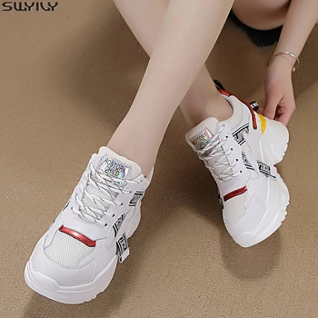 

SWYIVY Microfiber Wedgs Shoes Woman Sneakers Platform Mixed Colors New 2020 Spring Women Casual Shoes Mesh Sneakers For Women 34