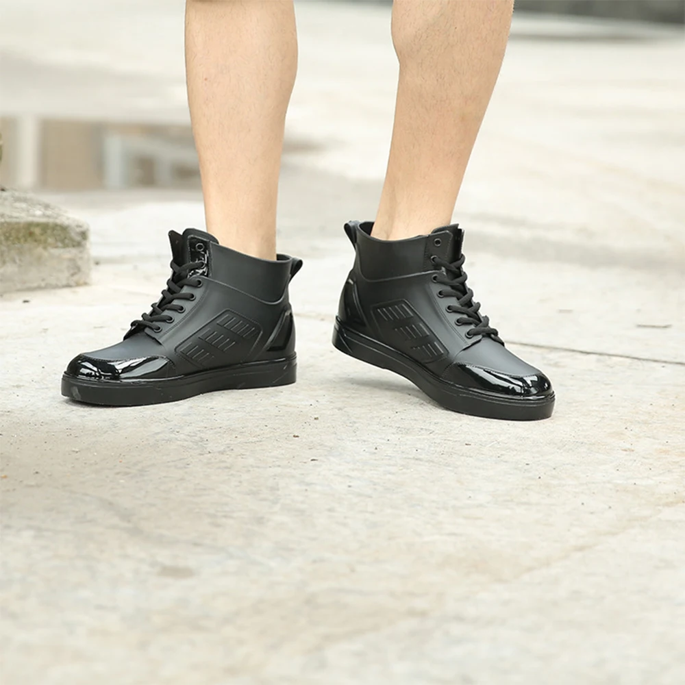 Мотоциклетные ботинки мужские резиновые сапоги; Botas Moto; непроницаемая Байкерская обувь в байкерском стиле; мотоботы; обувь в байкерском стиле - Цвет: 107 Black