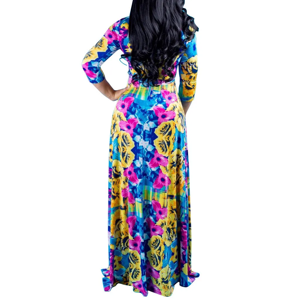 Богемное платье модное женское повседневное с принтом три четверти Бандажное Свободное длинное платье размера плюс vestido mujer