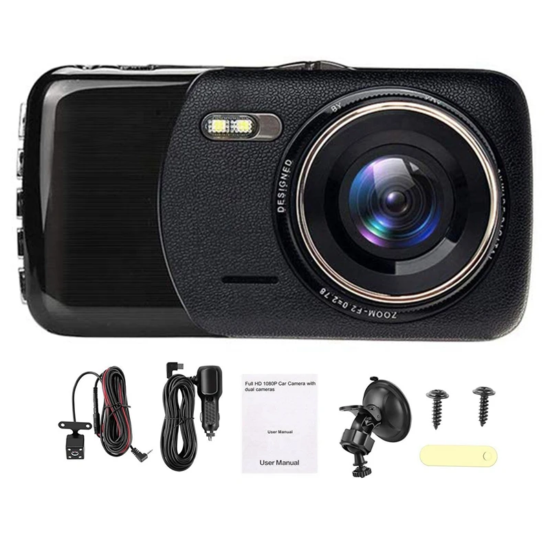 

Dual Dash Cam Car Dashboard Camera Recorder FHD 1080P Driving Loop Recording 4 inch IPS Screen 170 degree Wide Angle WDR Parking