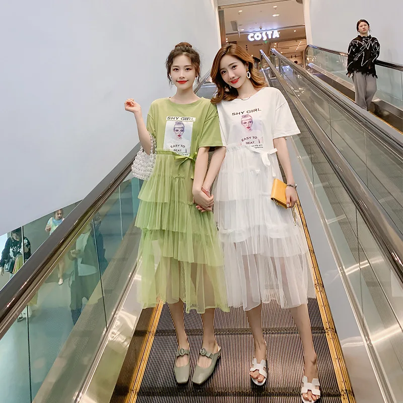 

Pregnant Women Dress Summer Wear 2019 New Style Korean-style Tops Gauze Best Friend-Style Fashion Mom Cake Loose Sundress