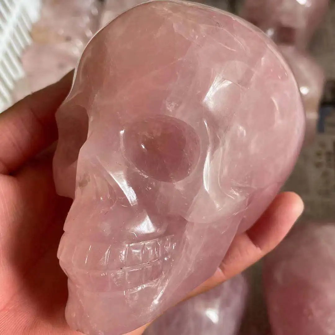 

900-1000g Natural Rose Quartz Crystal Hand Carved Skull Carving Reiki Healing Skulls For Decorate 1pcs