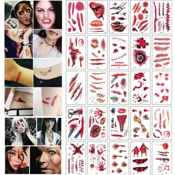 

Tattoo Sticker Bloodstain Pattern Makeup Sticker Halloween Scar Zombie Temporary Party Supplies Cosplay Props Wound PUO