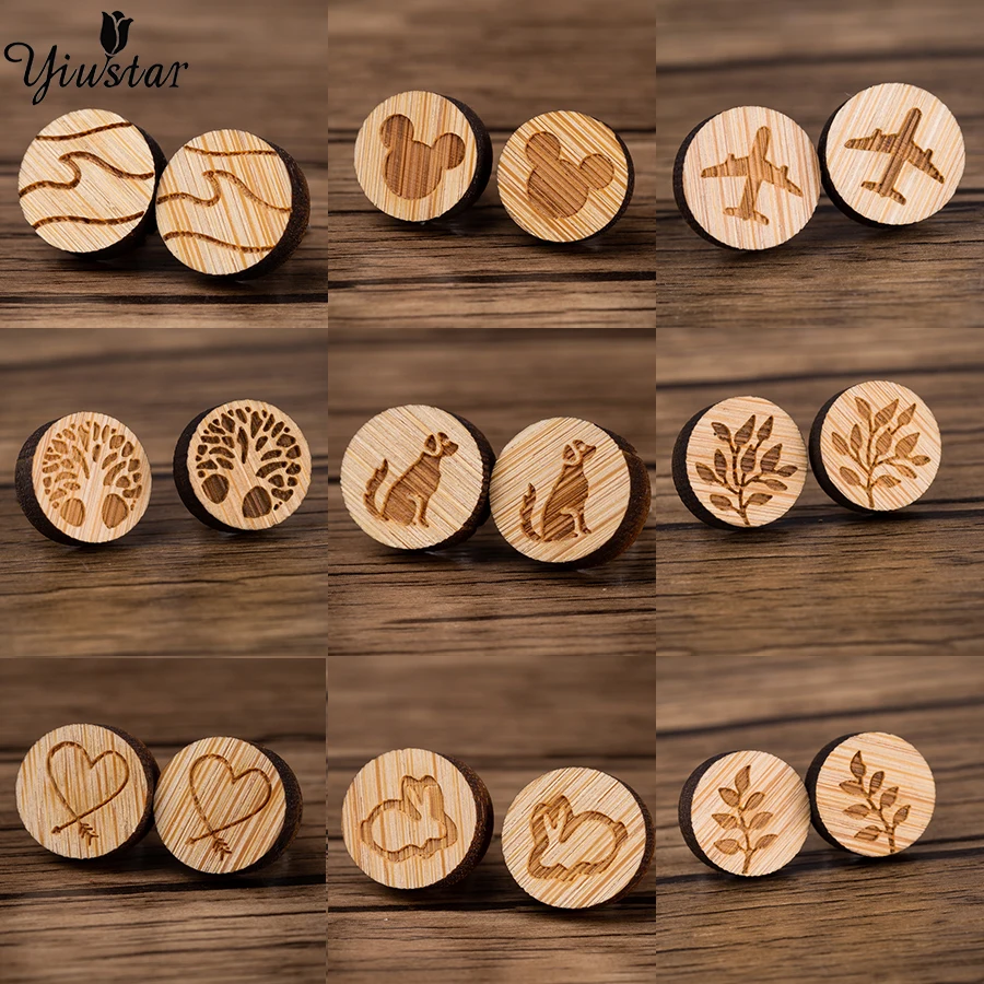 

yiustar Wood Earrings Jewelry Sweet Animal Stud Earring for Women Wave Heart Rabbit Arrow Shape Ear Earrings Piercing Fine Gifts