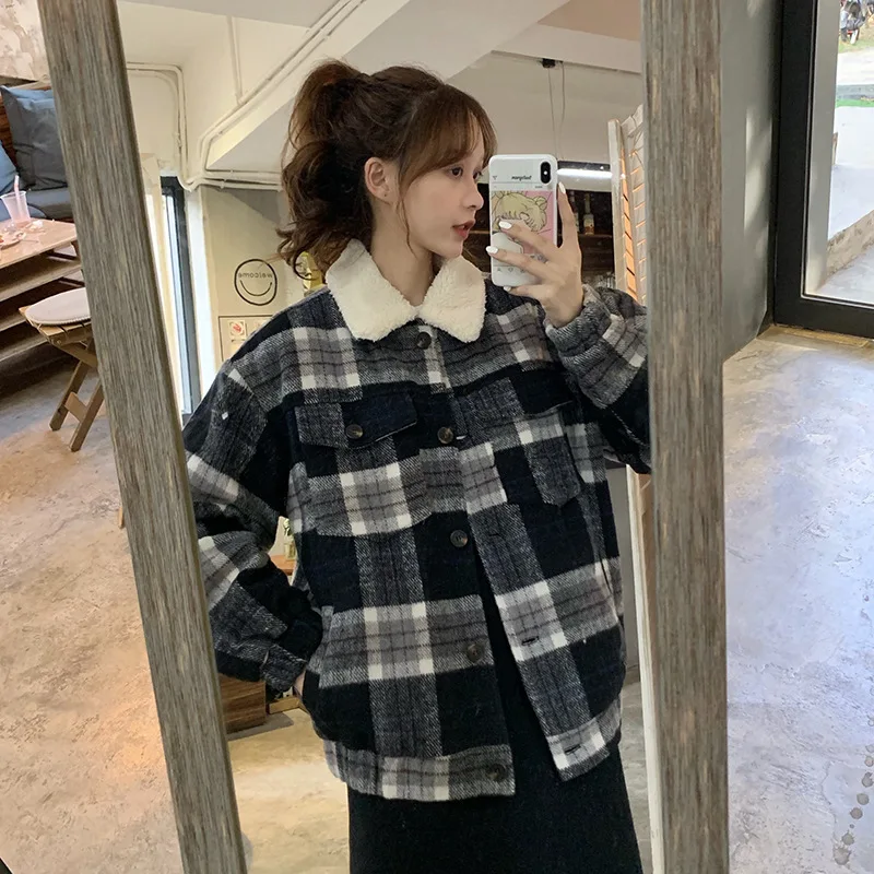 

Photo Shoot 2019 Autumn And Winter Korean-style Retro Fold-down Collar Thick Loose-Fit Versatile Cotton Overcoat