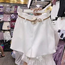 2020 Summer White Hot Pants for Women New High Waist All-match Waistband Wide Leg Pants Short Slim Temperament Ladies Hot Pants
