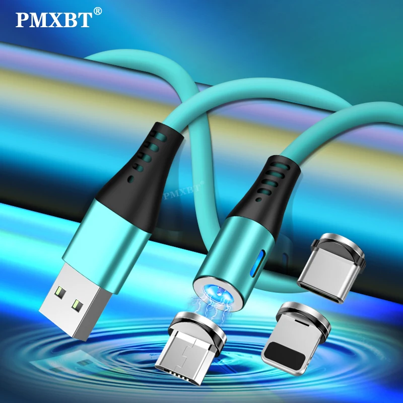 Магнитный кабель Micro USB Type C из жидкого силикона для iPhone 8 Samsung Huawei мобильный