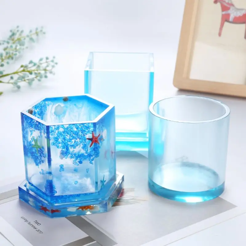 

Silicone Mold DIY Pen Holder Epoxy Resin Tools Desk Organizer Decoration Storage Stationary Molds Square Round Hex Geometric