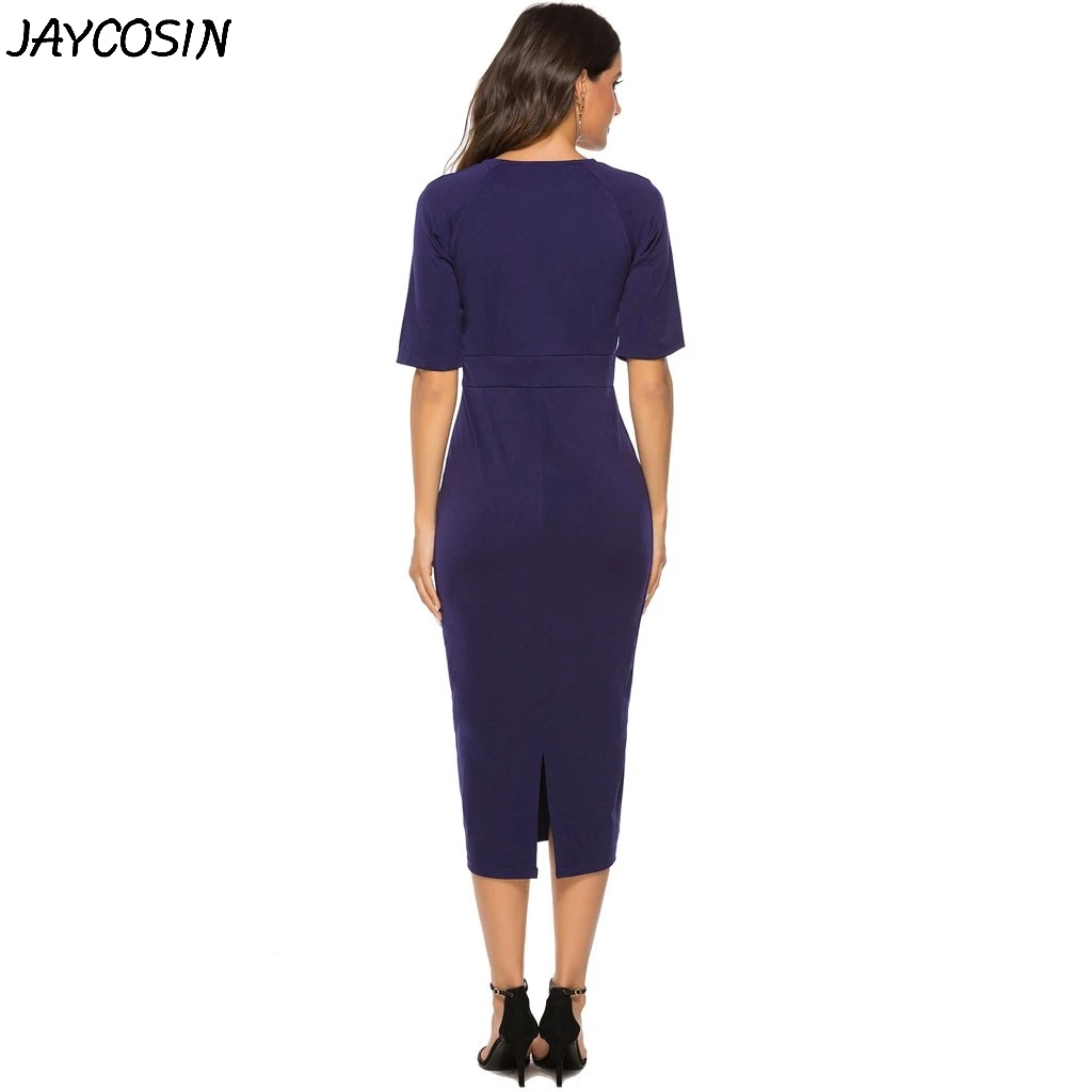 JAYCOSIN, женское платье, сексуальное, с круглым вырезом, одноцветное, с открытым рукавом, облегающее, в бедрах, летнее, повседневное, модное, вечерние, облегающие, длинные платья, Vestidos