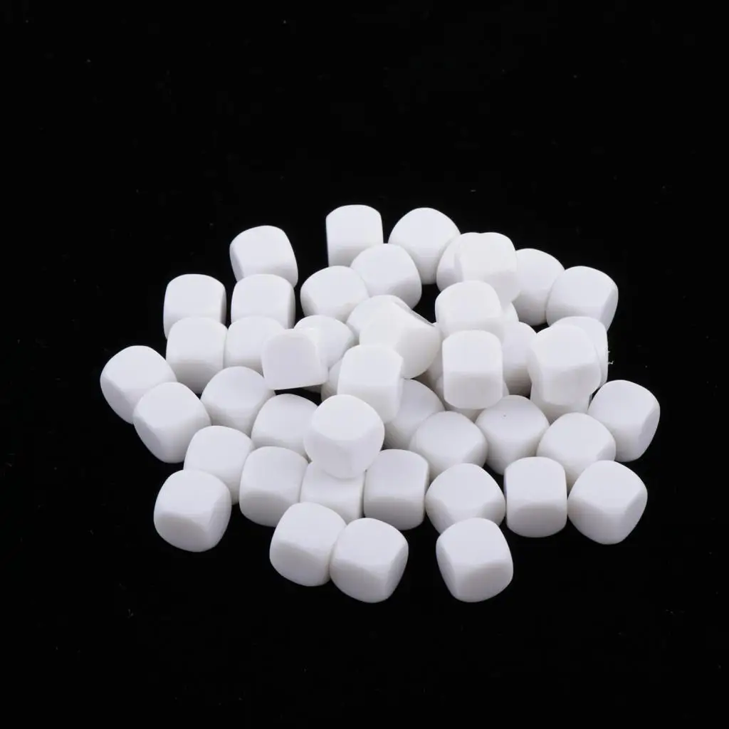 50Pcs 12mm Round Edge Blank 6 Sided Dices D6 White DIY Blank Dices D&D RPG Table Games Board Games Party Gaming Playing Dice 