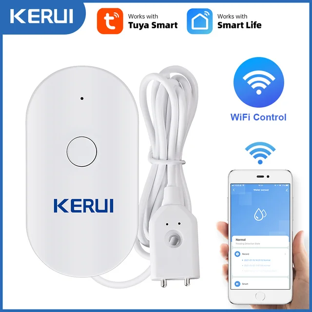 KERUI WiFi Water Leakage Detector Tuya Smart Water Leak Sensor Alarm App Remote Monitoring for Basements Bathrooms Kitchen 2