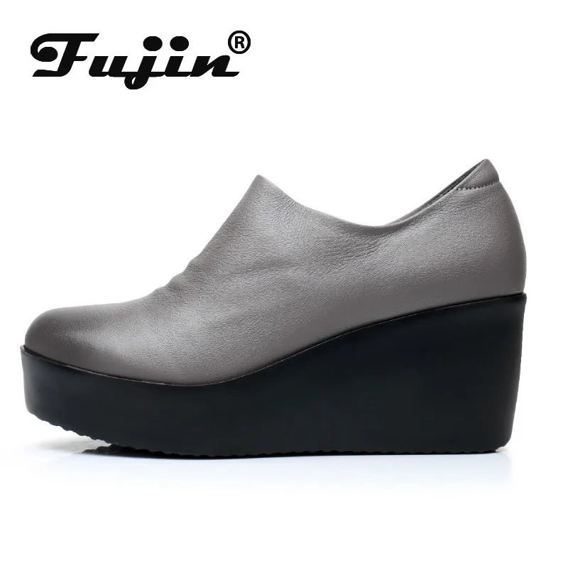 

Fujin Soft Leather Genuine Cow Women Boots Platform Wedge Fur Plush Warm Snow Boots for Autumn Winter Women Ankle Boots
