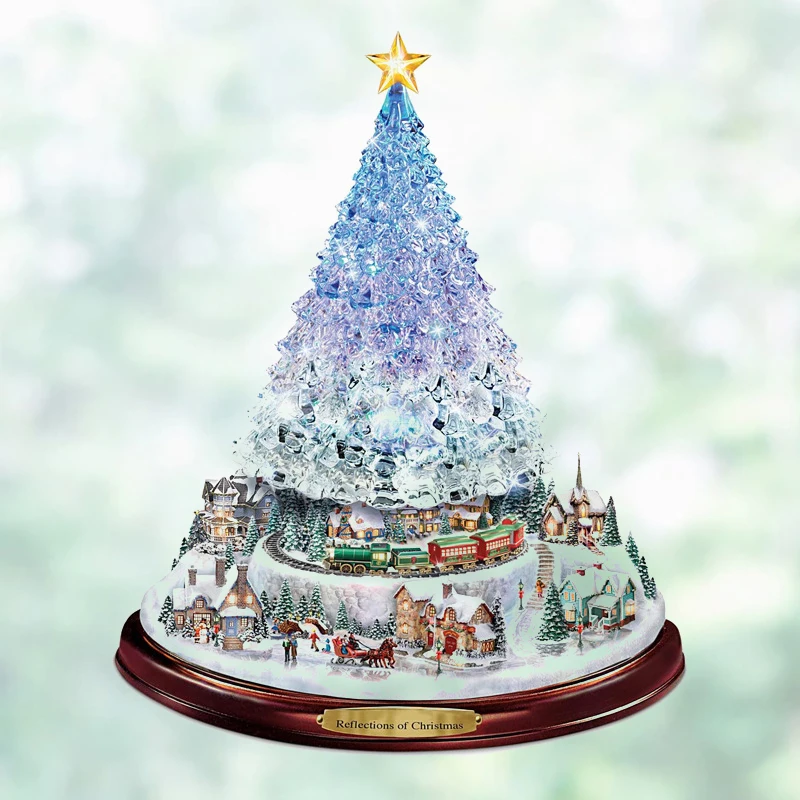 

1PC Christmas Tree Rotating Sculpture Train Decorations Paste Window Paste Stickers Christmas Decorations For Home 20X30cm