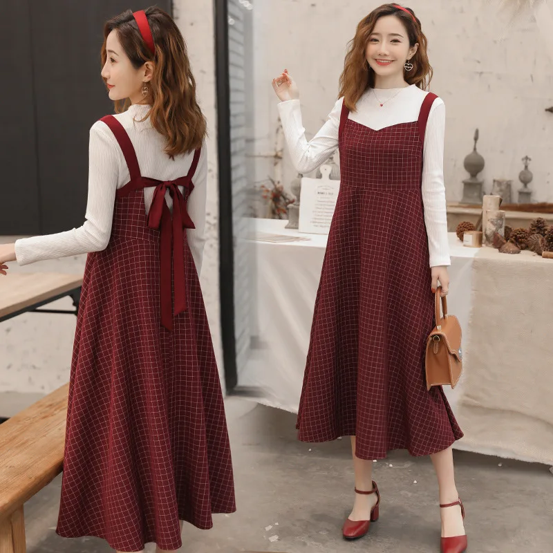

New Style Spring Clothing Cotton Blend Base Tops Lace-up Bow Suit Dress Two-Piece Dress Spring And Autumn