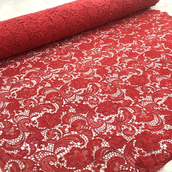 

High quality solid color embroidery hollow French mesh African lace fabric Nigeria lace for dress party dress DIY apparel fabric