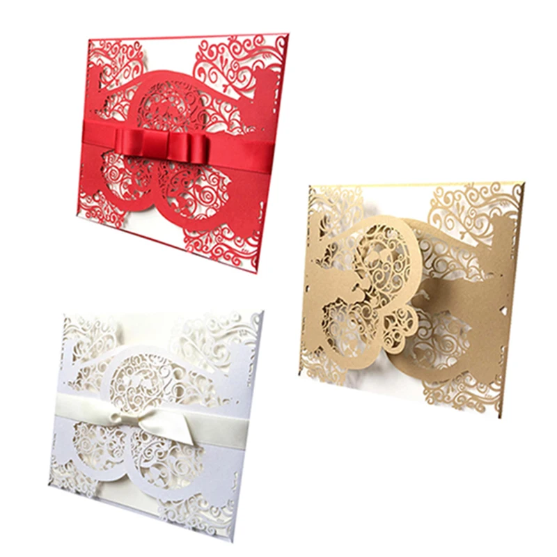  10pcs Hollow Customized Invitation Wedding Embossed Bride Groom Couple Invitation Cards - 4.00051E+12