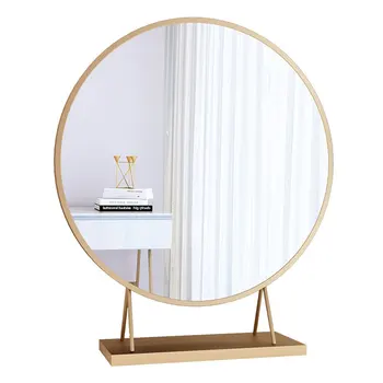

Nordic metal frame desktop makeup mirror HD image dressing table round espelho solid reliable bedroom glass decoration