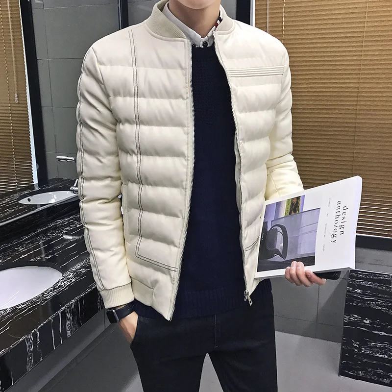 

Winter New Style Fashion-Slim Fit Thick Korean-style MEN'S Coat Plus-sized Menswear PU Leather Cotton-padded Clothes