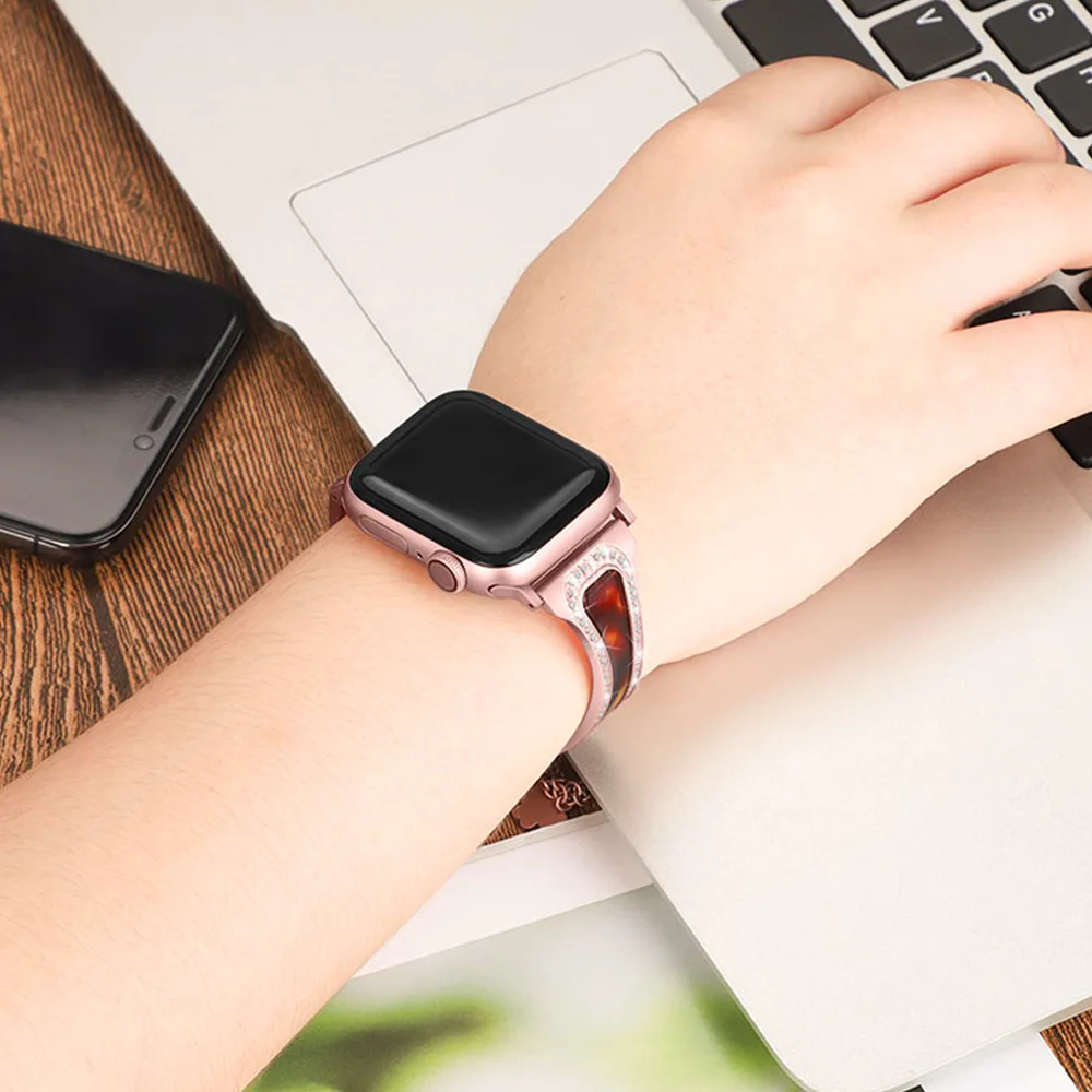 Ремешок из нержавеющей стали для Apple Watch 5 ремешок 44 мм 40 мм iWatch 42 мм 38 мм бриллиантовый полимерный браслет ремешок для часов Apple watch 4 3 2