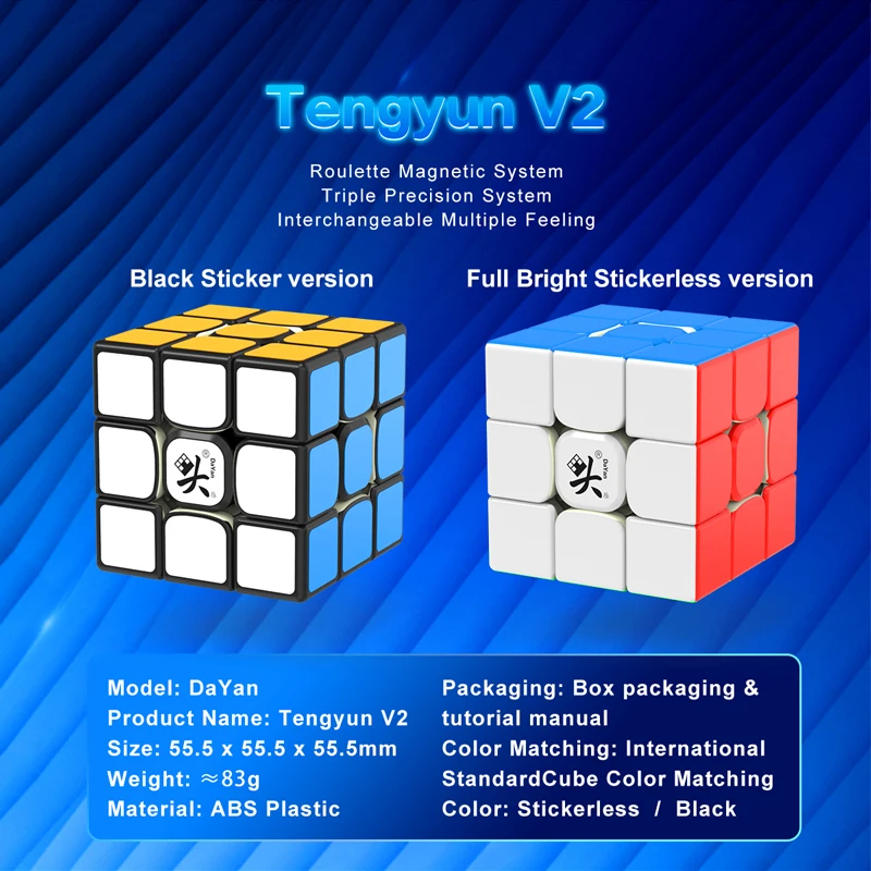 Кубик Dayan Tengyun V2 M Magentic 3x3 волшебный черный/без наклеек обучающая головоломка