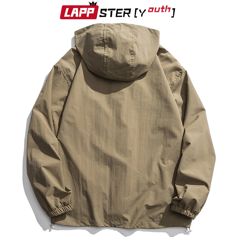 LAPPSTER Men Embroidery Harajuku Hooded Jackets Coats Mens Vintage Streetwear Coach Jacket Windbreaker Loose Vintage Coats