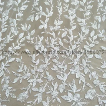 

2020 Fashion ivory wedding dress fabric small cute leafs fabric 130cm width lace fabric sell by yard