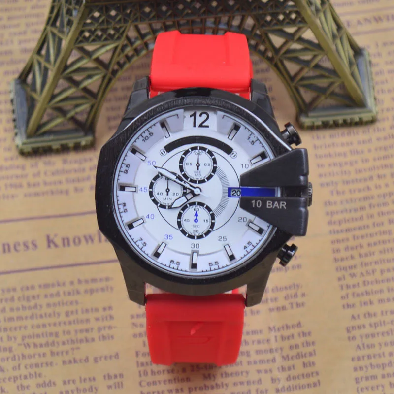 Мужские кварцевые спортивные часы с красным силикагелем, Автоматическая Дата, второй запуск, многофункциональные наручные часы для молодых мужчин