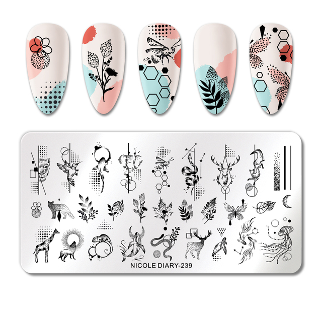 DIARY Line Flower Nail Stamping Plates Chinese Style Letter Pattern Nail Art Stamp Templates Face Leaf Printing Stencil