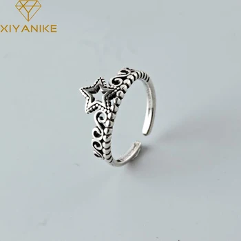 

XIYANIKE 925 Sterling Silver Newly Arrived Princess Crown Opening Rings for Women Wedding Couple Fashion Vintage Party Jewelry