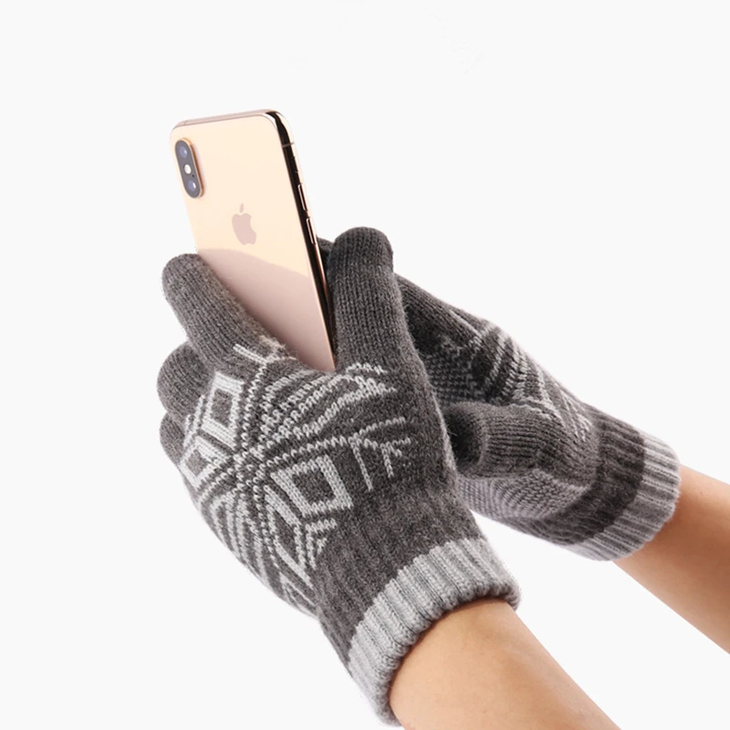 New Knitted Jacquard Touch Screen Knitted Wool Gloves Winter Men's Thicken Gloves