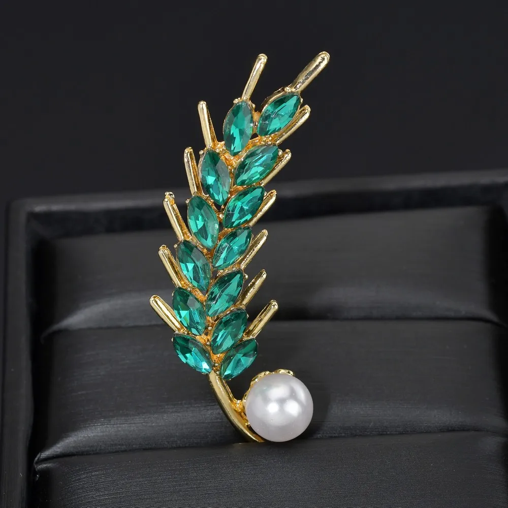 Модная жемчужная брошь Hello Miss в форме пшеницы зеленая Цветочная Брошь Стразы для