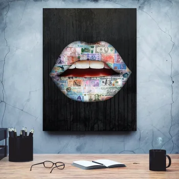 

Canvas Painting Wall Poster Money On Lips Canvas Prints Nordic Style Poster Decorative Tableau Mural Pictures For Wall Painting
