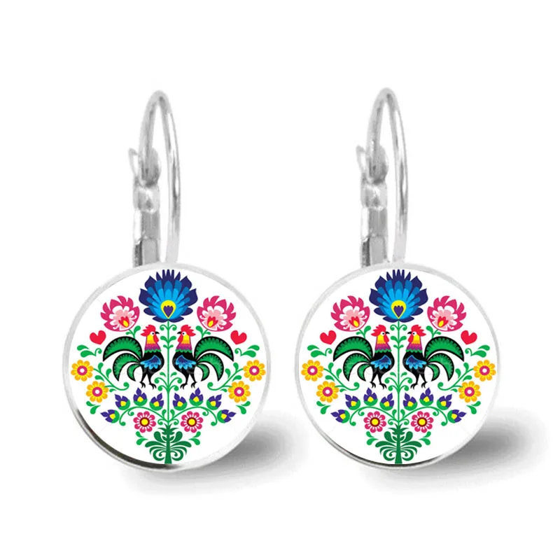 

2019 Boho Earring Jewelry with Polish Folk Art Picture Glass Cabochon Moder Paper Cutting Element Flower Earring for Women Gift
