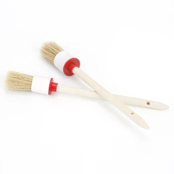 

1pc Soft Car Wash Brush Cleaning Round Head Wood Handle Beige Faux Bristle Wheel Cleaning Brush for Dash Trim Seats Handy Auto