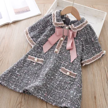 

girls princess dresses 2019 Autumn winter kids dresses for girls fashion high-grade bow plaid children dress clothes wholesale