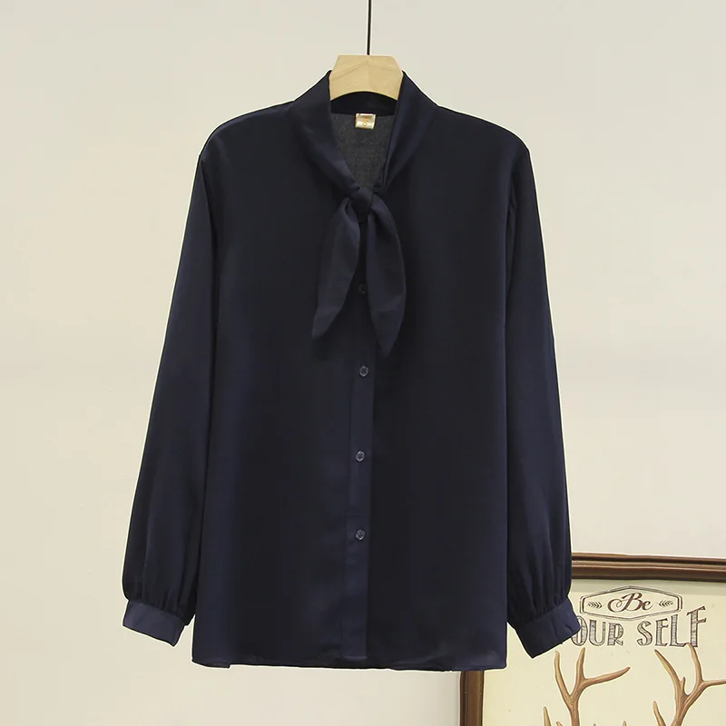 Navy blue Офисные женские шифоновые блузки, женские весенние топы, рубашки с длинным рукавом размера плюс, женские блузки, женские блузки, K1-0669 - Цвет: Navy blue