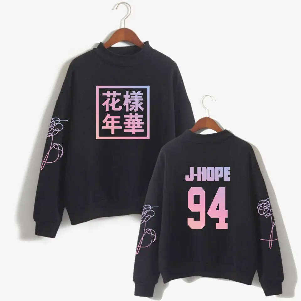 Bangtan Kpop толстовка с высоким воротником Женская Bangtan мальчики унисекс модные вентиляторы водолазка Толстовка черная белая одежда