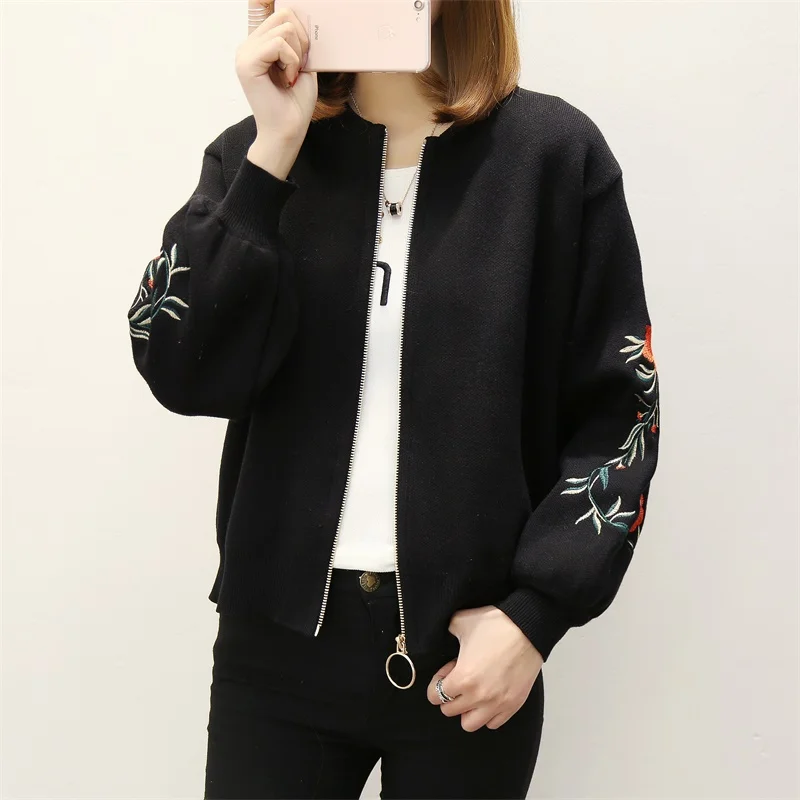 OHCLOTHING Новинка весна осень вышивка розы S/L Размер Женский вышитый свитер с длинным рукавом на молнии кардиган пальто F1761