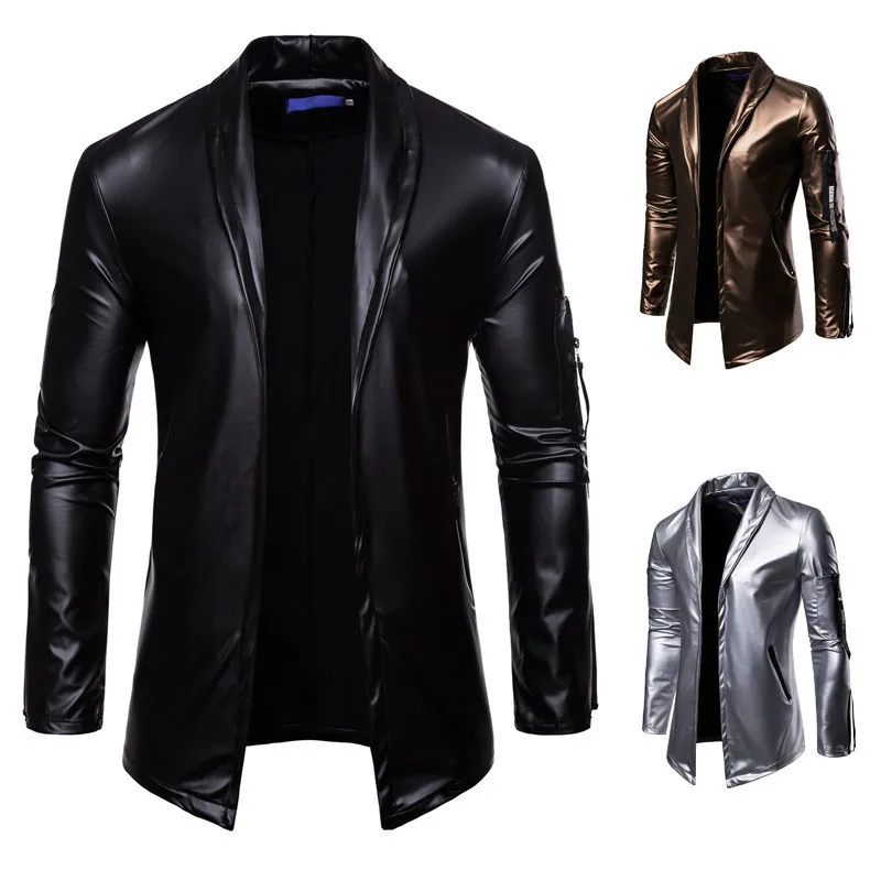 

Men Elastic PU Leather Zipper Men Locomotive Leather Coat Coat Nightclub Bar Performance Leather Suit Fashion